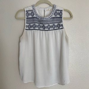 Navy and white embroidered tank top large